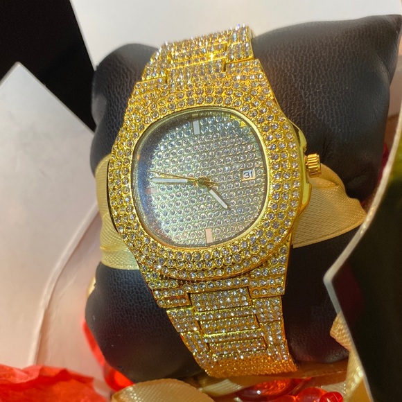 Gold lab Diamond Studded Watch unisex resizable